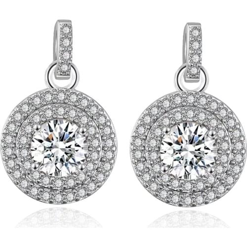 S27 Fashion 925 Sterling Silver Earrings Round 5A NSCD Stone Drop Earrings For Women Center Stone 1Carat Wedding Jewelry