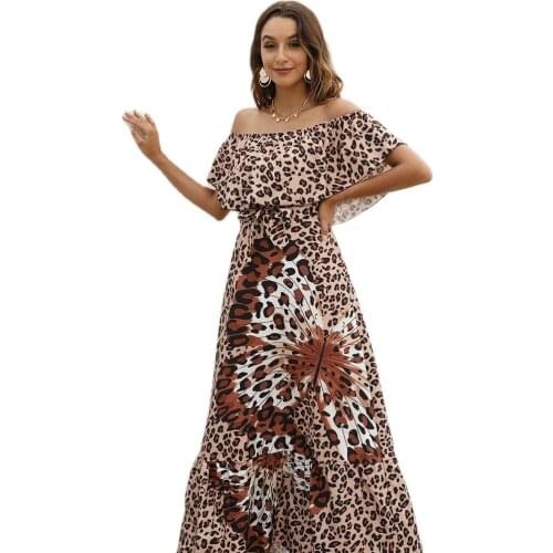 2021 Summer Factory Price Hot Sale Womens New High-Quality Fashion Printed One-Line Neck Ruffle Dress