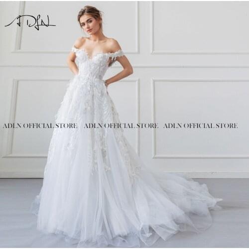 ADLN Off the Shoulder Lace Wedding Dresses Plus Size A-line Bohemian Bridal Wedding Gown Robe De Mariage