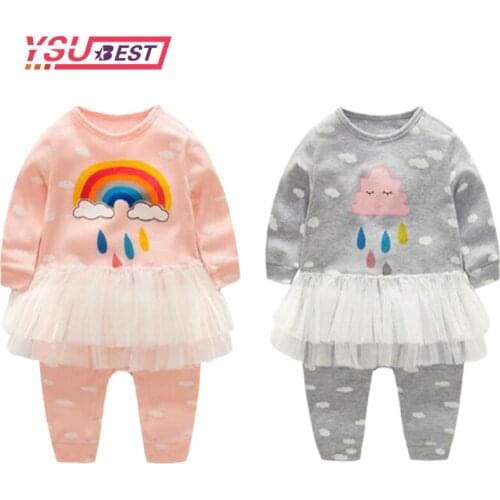 0-3Yrs Infant Newborn Baby Girls Boys Rainbow Raindrops Romper Long Sleeve Jumpsuits Lace Casual One Piece Spring Autumn Outfits