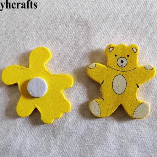 100PCS/LOT,Yellow bear wood stickers,School kindergarten ornament Kids room decoration DIY toys,Craft material,Scrapbooking kit