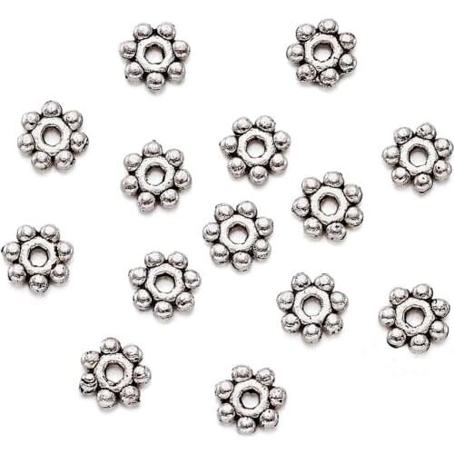 200pcs Spacer Beads Metal Stopper Beads for Jewelry DIY Making Tone Retro Style Christmas Snowflake Antique Silver Color 4x1.5mm