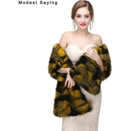 New 2017 Yellow Faux Fur Wedding Shrugs Imitation Fox fur Bridal Shawls Wrap Jackets Warm Boleros Winter Wedding Accessories