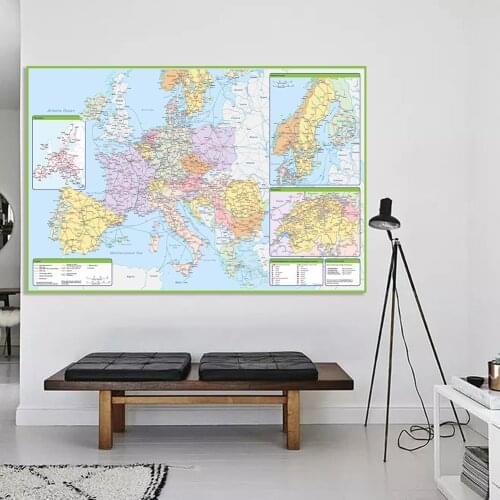 225*150cm The Europe Political and Traffic RouteMap Wall Poster Non-woven Canvas Painting School Supplies Classroom Home Decor