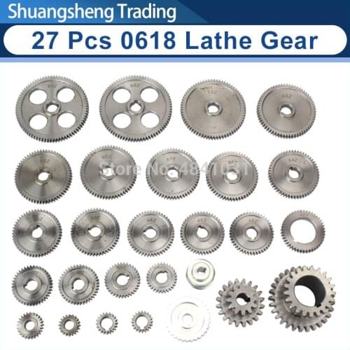 27pcs mini lathe gears CJ0618-348B Metal Cutting Machine gears Metal Gear Kit(Metric&imperial)