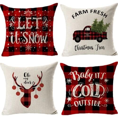 4 Piece Christmas Theme Pattern Pillow Case Cushion Pillow Case Home Cafe Office Decoration Linen Material 45cm X 45cm
