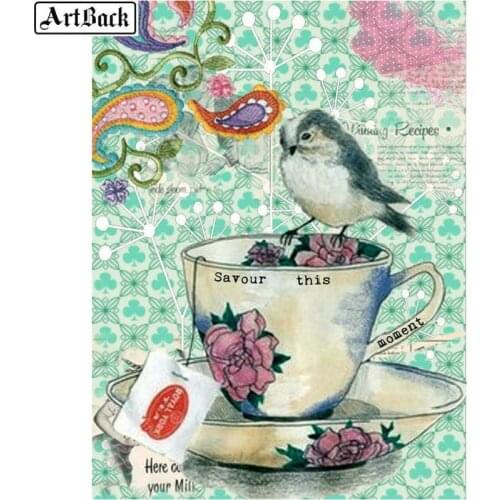 5d diamond painting full square bird cup sticker diamond embroidery set resin round diamond mosaic decoration