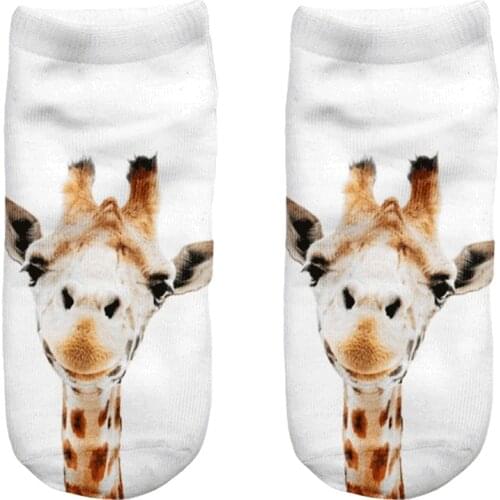 Free Shipping Meias 3D Women Socks Casual Cute Harajuku Funny Animal Giraffe Socks Unisex Low Cut Ankle Socks Multiple Colors