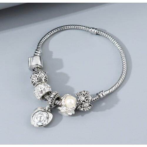 Pandora Retro Personality Flower Bracelet Fashion Versatile Pearl Bracelet