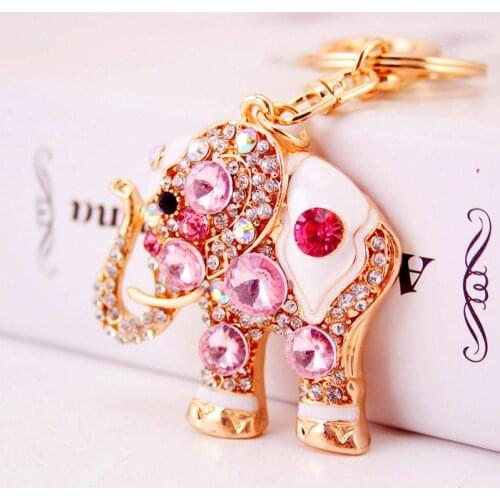 Cute Crystal Elephant Car Ring Key chain Women Fashion Jewelry Pouch Bag keyring Animal Metal Pendant Female Keychains gifts D35