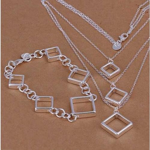 Factory price top quality jewelry silver plated jewelry sets silver plated necklace bracelet free shipping SMTS064