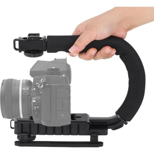 For iPhone Canon Nikon Sony DSLR Camera U/C Shaped Bracket Holder 3 Shoe Mounts Handle Handheld Video Action Stabilizer Grip