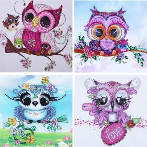 Owl Diamond Painting by Number Kits for Kids DIY 5D Special Shaped Partial Drill Animals Crystal Cross Stitch Home Wall Stickers