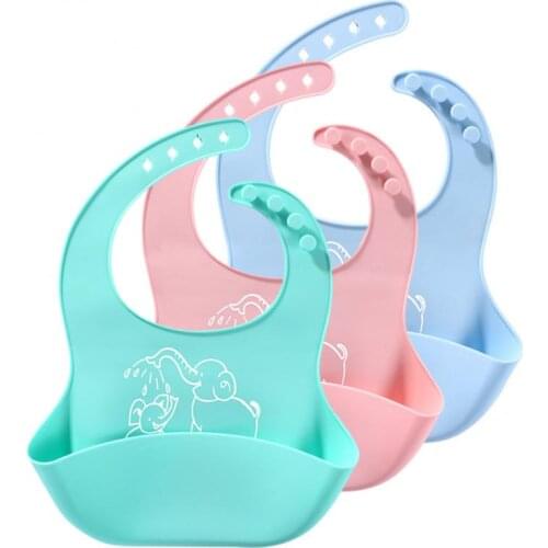 Baby Bibs Waterproof Cute Elephant Soft Newborn Baby Bib Wipes Clean Silicone Feeding Bibs Kid Adjustable Cloth Infant Bibs
