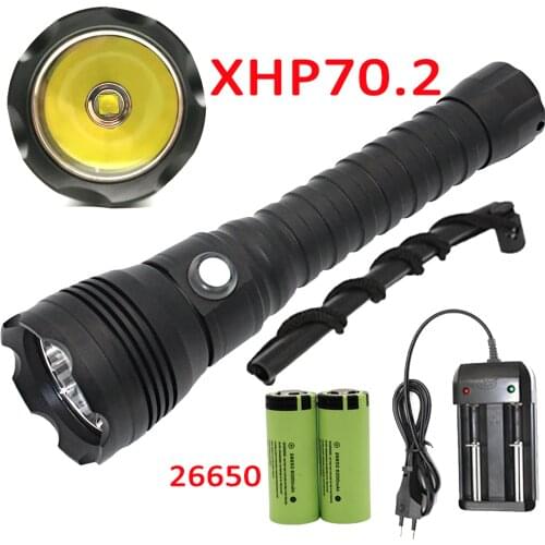 XHP70.2 LED Scuba Diving Flashlight Underwater 100M XHP70 Dive Torch Linterna Waterproof Lamp 26650 Battery +Charger