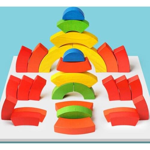 Diy Baby Toy Wooden Toy Montessori Assembly Creative Stacked Rainbow Building Blocks Game Educational Toy For Children Kids Gift