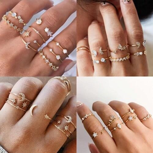 22Styles Vintage Rings Set For Women Boho Moon Star Knuckle Finger Ring Female Bohemian Gold Silver Color Jewelry Accessories