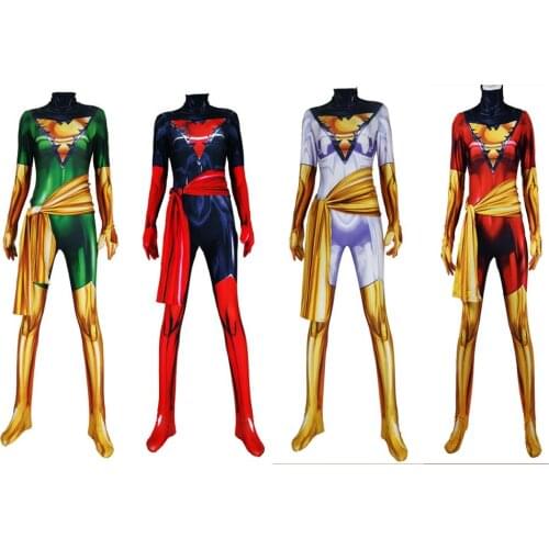 X-Men Dark Phoenix Cosplay Costume Female Woman Girls Black White Green Red Jean Grey Superhero Halloween Bodysuit Adults Kids