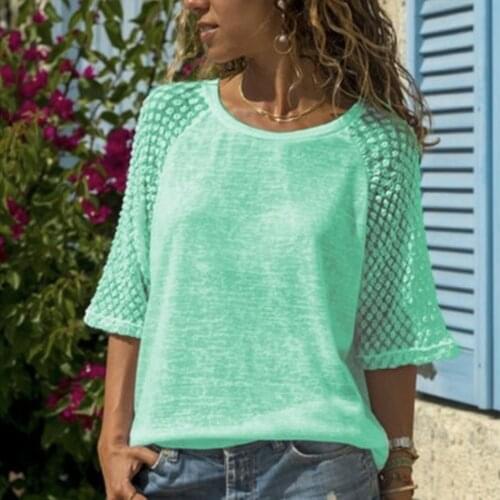 Lace Plus Size 5XL Womens Tops And Shirts Tunic Sold Patchwork Slim Womens Shirts O Neck Casual Daily Female Clothes Tunic