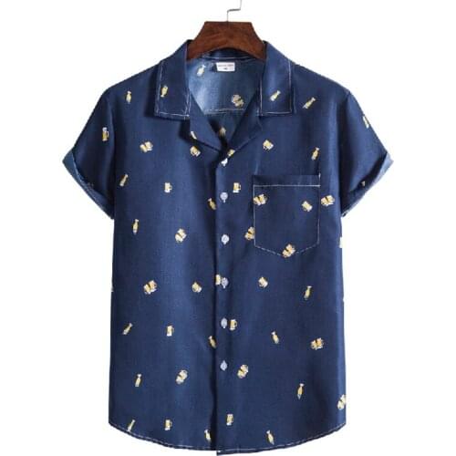 Cuban Men Shirt Printed Hawaiian Shirts for Men Summer Short Sleeve Button Down Beach Wear Casual Shirt Tops Chemise Homme