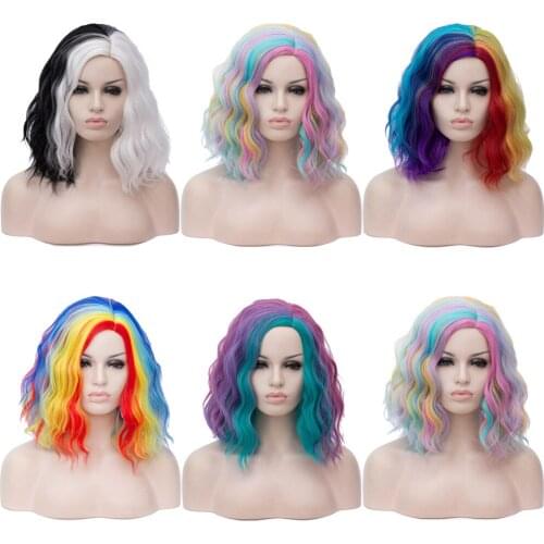 Kinky Hair Curly Short Wigs Rainbow Wigs Colorful Synthetic Hair Women Anime Lolita Cosplay Halloween Heat Resistant Fiber Wig