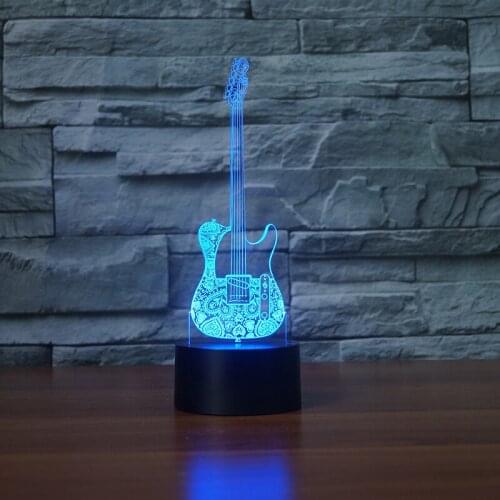 Musical Guitar Bass 3D Night Lights LED 7 Colors Changing Sleep Table Lamp Remote Touch Home Bedroom Decor Birthday Xmas Gifts