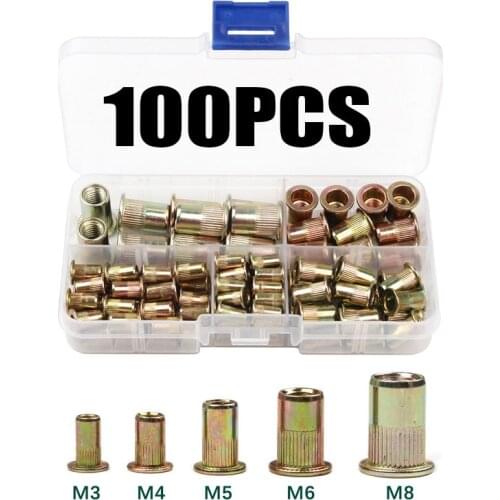 100PCS/set M3 M4 M5 M6 M8 Carbon Steel Rivet Nuts Insert Rivets Multi Size Flat Head Rivet Nuts Set