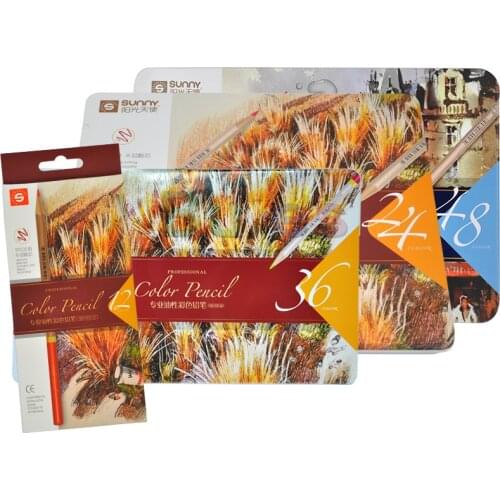 Sunny 24 Colors Professional Oil Color Pencils Set Sketch Pencil Set Wood Soft Bright Color Pencil Artist Paint School Supplies