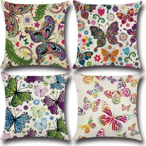 New Butterfly Series Cushion Cover Cotton Linen Decorative Pillowcase Chair Seat Square 45x45cm Pillow Cover Home Living Textile