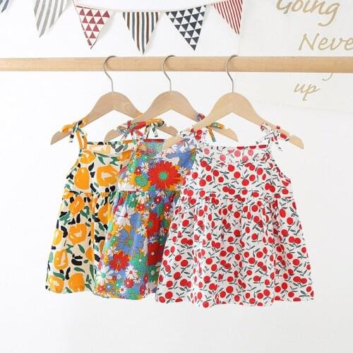 Summer New Kids Baby Girls Sling Dress Casual Cute Flower Print Sleeveless Dresses for Girl Childrens Clothing