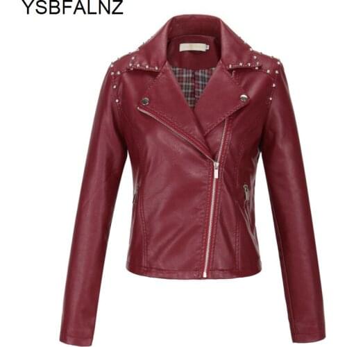 2021 Autumn Short Faux Leather Jackets Womens Fashion Zipper Motorcycle PU Clothing Spring Ladies Coat Plus Size Rivet Lattice