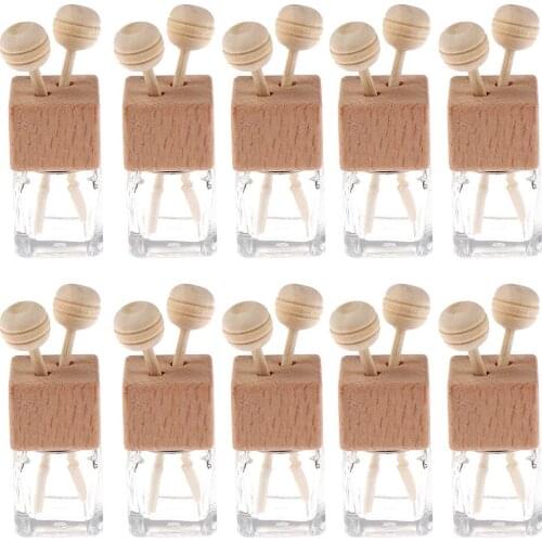 10PCS 8ml Car Air Freshener Perfume Clip Vent Outlet Diffuser Empty Essential Oil Glass Perfume Vials Ornament with Wooden Caps