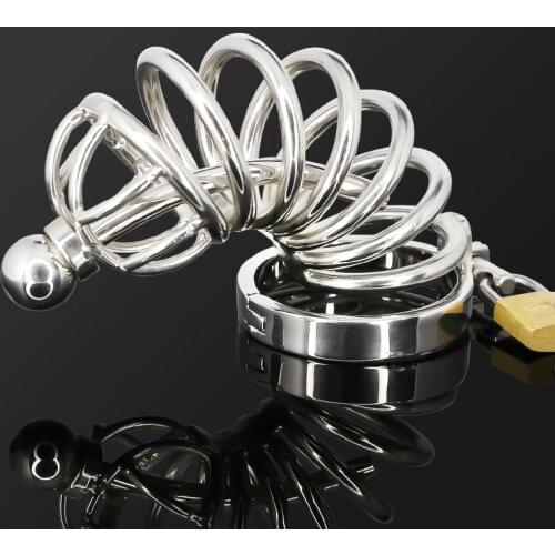 Stainless Steel Chastity Belt Cock Cage Metal Urethral Catheter Lock Ring Penis Prison Delay Ejaculation BDSM Sex Toys For Men