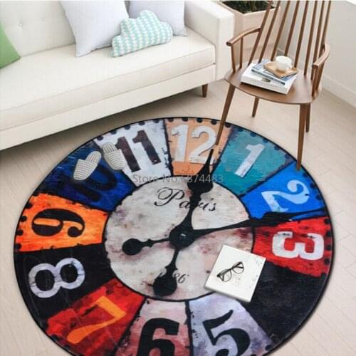 Retro Wall Clock Round Entrance Door Mat Porch Bedroom Door Mats Living Room Coffee Table Mats Bay Window Leisure Blanket