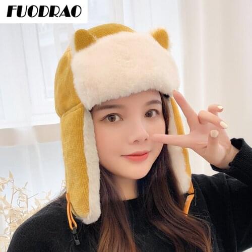 Winter Hat For Womens Bomber Hat Plush Faux Fur Hat Windproof Warm Ear Protect Bomber Hats Russian Ushanka Cap L8