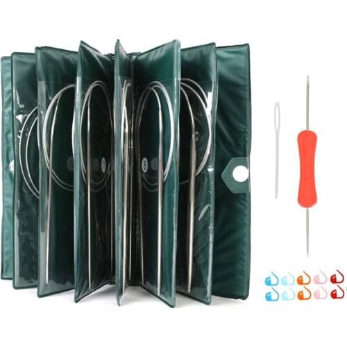 11 Sizes Stainless Steel Circular Knitting Needles Kit Yarn Weave DIY Knitting Needles Hooks Set with Bag 43cm 65cm 80cm Length