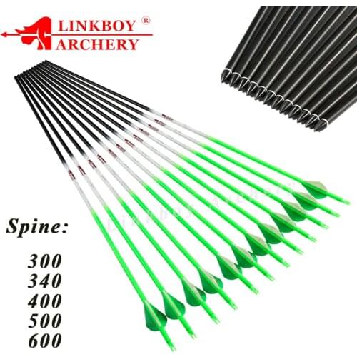 Linkboy Archery 6/12pcs Arrows Carbon Spine 300 340 400 500 600 ID6.2mm Arrows Accessories Compound Traditional Bow Hunting