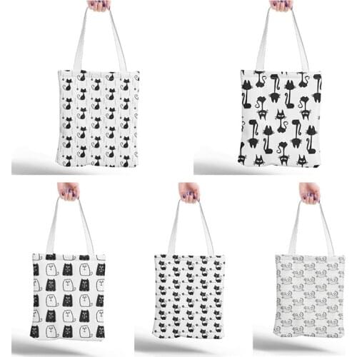 Shopper Cartoon Kawaii Female Canvas Handbag Harajuku Cute Print Reusable Shoulder Bags Women Eco Shopper Bags Tote