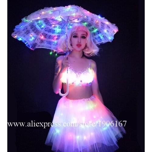 Led Luminous Dance Bikini Skirt Suit Music Festival Singer Led Light Up Ballroom Costume Nightclub Led Lighting Umbrella P