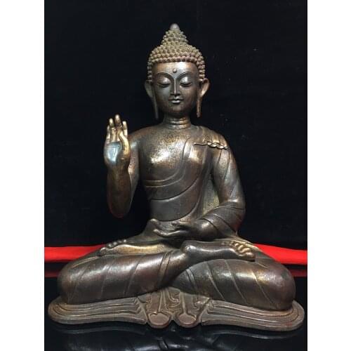 20"Tibet temple Old Bronze Cinnabar Lacquer Shakyamuni Buddha Statue Great Buddha Tathagata Sitting Buddha Enshrine the Buddha