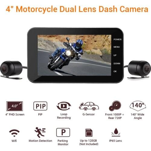 MT0003 WIFI Motorcycle DVR Dashcam 4.0" Front Rear View Dual Camera 1080P HD G-sensor Motorbike Driving Video Recorder Dash Cam
