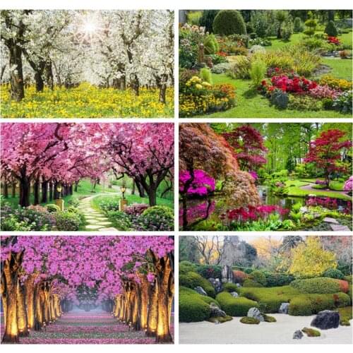 Spring Flower Tree Garden Park Nature Scenery Baby Shower Birthday Backdrop Vinyl Photography Background For Photo Studio Shoot