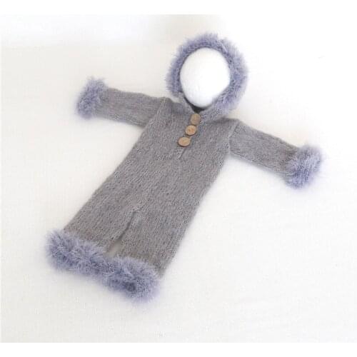 Knit mohair soft bonnet and romper full set Newborn boy photo outfit romper and hat photo props sleeping hat