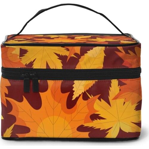 Womens Travel Organization Beauty Cosmetic Make up Storage Lady Wash Bags Autumn Leaves Handbag Pouch