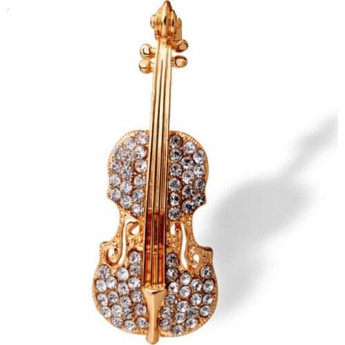 Brand New Personality Violin Woman Brooch Pin Elegant Suits Man Shirts Brooches Pins Full Rhinestone Fashion Jewelry
