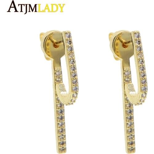 Fashion geometric tiny long bar rainbow cz double sided earrings women popular colorful cz earrings temperament trendy design