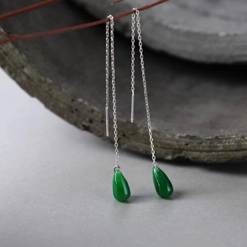 Original Handmade Long Drop Earrings For Women Natural Ethnic Jasper Gem Stone Line Earrings Band Fashion Jewels For Wholesale