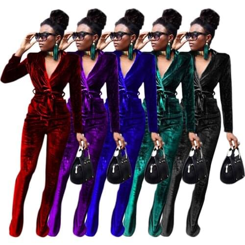 Winter Women Fashion Office Wear Velvet Suit Belt Coat Vintage Long Sleeve And High Waist Casual Pants Female 2-piece Set