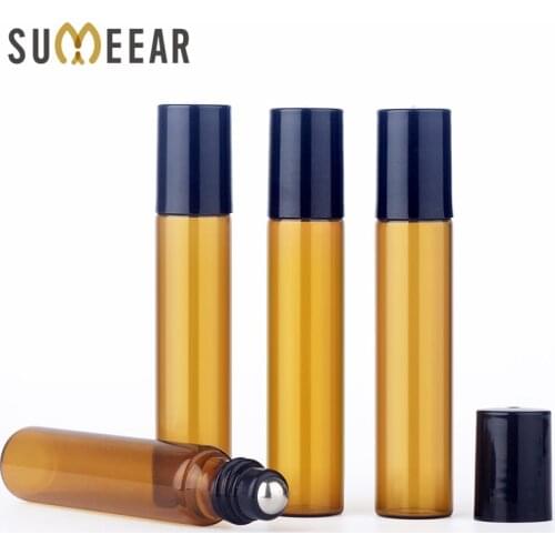 100 Pieces/Lot 10ml Mini Roll On Essential Oil Bottles Refillable Roller ball Bottle Brown Glass Bottle Empty Parfum Bottles