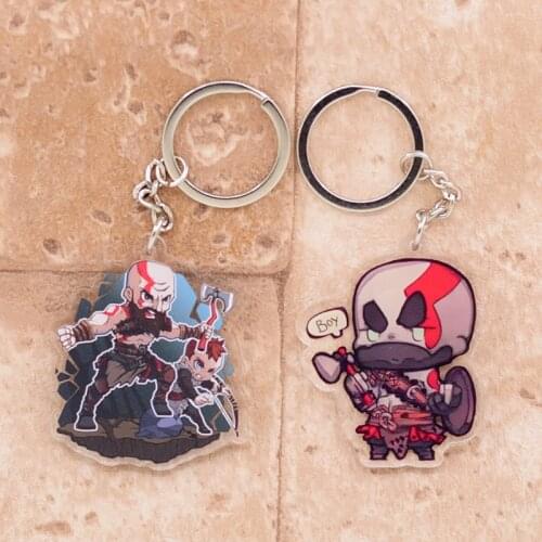 2019 God of War Keychain Kratos Double Sided Acrylic Key Chain Pendant Anime Accessories Cartoon Key Ring